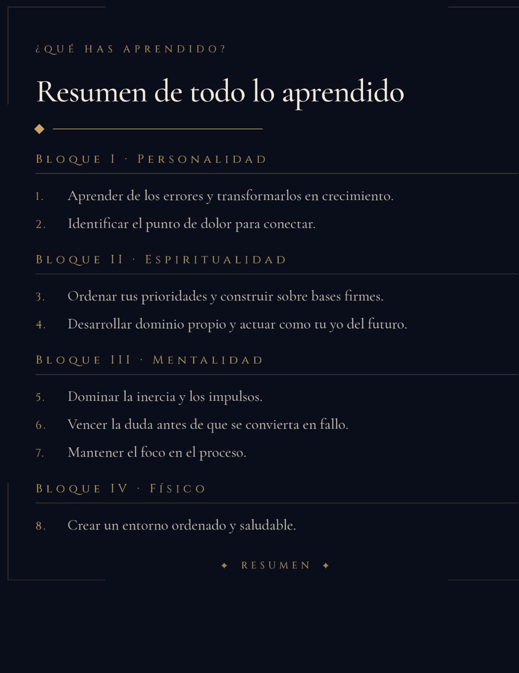 Páginas interiores — Resumen y bloques de contenido